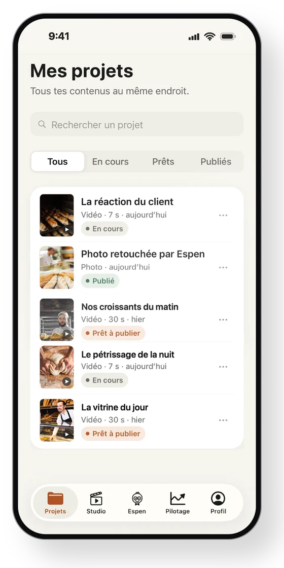 La liste des projets dans Mon Dircom
